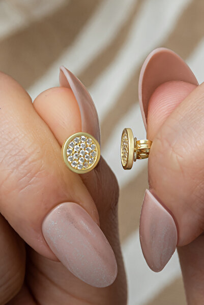 Nereze 925 Ayar Gümüş Gold Kaplama Minimal Yuvarlak Küpe