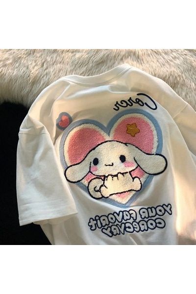 Gofeel Unisex Oversize T-Shirt - Harajuku Rabbit Heart Detailed