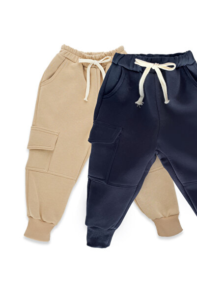 Catz Kids 2-компонентен комплект мъжки спортни панталони с 3 нишки (бежов и тъмносин)