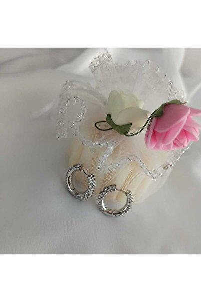 Simge Gümüş Zicone Jewelled Hoop Earrings Size 1 cm