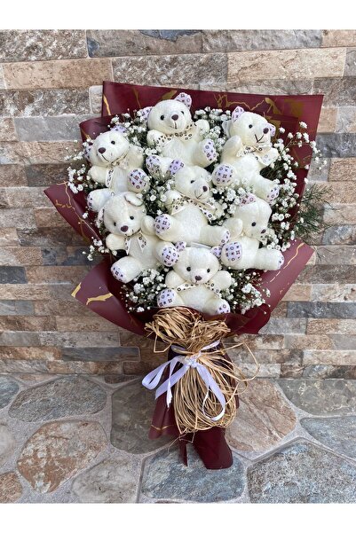 peluş Tasarım Beyaz Ayıcık Buketi