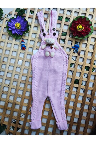 Butik Oyuncak Ayı Detaylı Kalın Örgü Ayarlanabilir Askılı Bebe Salopet