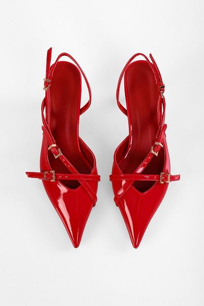 Shoeberry Damen Lover Rot Lackleder Gürtelschnalle Spitz Stiletto