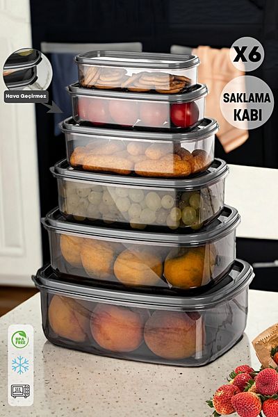 Madamev 6-Piece Multi-Purpose Storage Container Set Kitchen Picnic Food Storage Container Rectangular Organizer Box with Lid