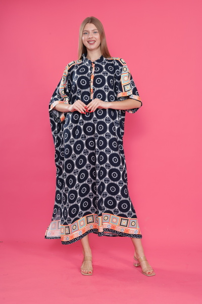 mervemoda Γυναικείο υφαντό φόρεμα με λαιμόκοψη μπροστά με νυχτερίδα με σχίσιμο μανίκι