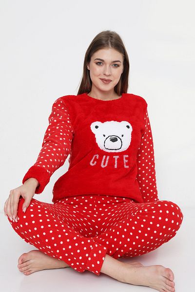 FAMES PİJAMA WINTER FLEECE PLUS SIZE PAJAMAS SET