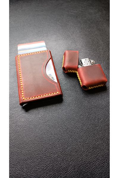 cgderi GENUINE LEATHER MECHANISMAL CARD HOLDER+ LIGHTER