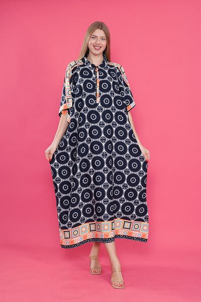 mervemoda Γυναικείο υφαντό φόρεμα με λαιμόκοψη μπροστά με νυχτερίδα με σχίσιμο μανίκι