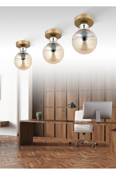 avimonaydınlatma BOLLA TEKLİ BAL RENGİ GLOB CAMLI ESKİTME PLAFONYER