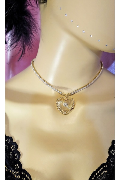 WONDER TOUCH Suyolu taşlı choker kalp kolye, özel tasarım choker tasma kolye,...