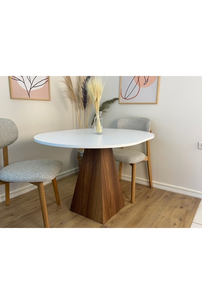 Genel Markalar 120 x 90 Cm Ceviz Ayaklı Ahşap Yemek Masası - Fungi Serisi - Çalışma Masası - Balkon ve Kafe Masası