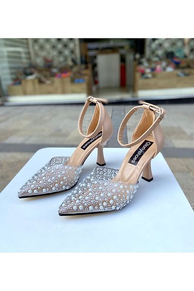 Gloriys Ayakkabı & Çanta Pantofi cu toc de 9 cm cu perle de piele 0980
