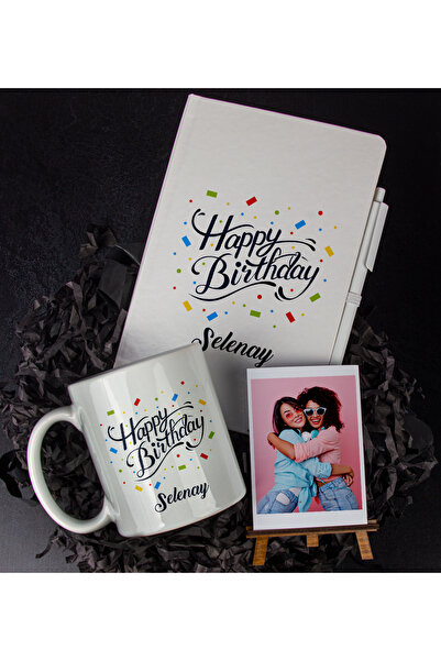 EJOYA Hediyeji Kişiye Özel Happy Birthday Temalı Defter Kalem Kupa Ve Fotoğra...