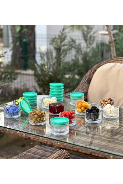 VERKFİ 12'li Yeşil Vakum Kapaklı Çok Amaçlı Cam Kahvaltılık Çerezlik Elysia M...