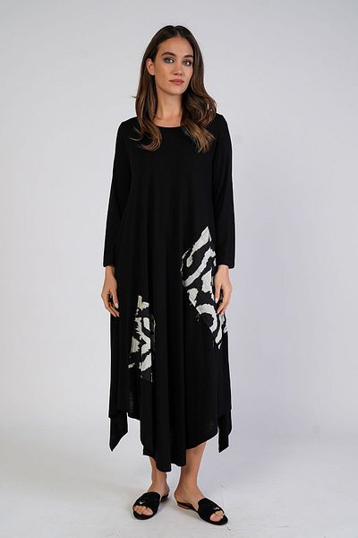 Nelly Plus Size Patchwork Patterned 4/3 Sleeve Black Long Maxi Dress
