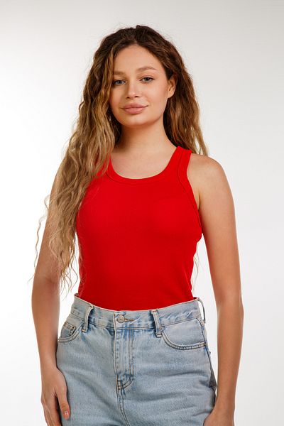 VAN LEEUWEN Women's Red Corded Lycra Cotton Halter Neck Sleeveless T-shirt Undershirt