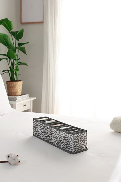 REKHOME 10 Compartment Gray Leaf Patterned Cabinet Drawer Accordion Folding Laundry Organizer
