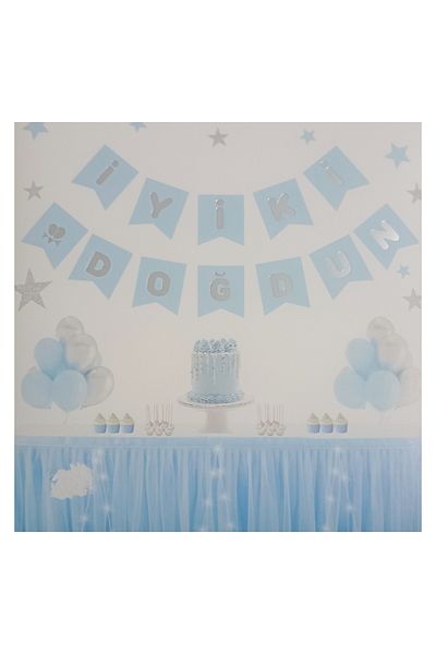 Pera Πανό "Happy Birthday" Μπλε με Ασημί