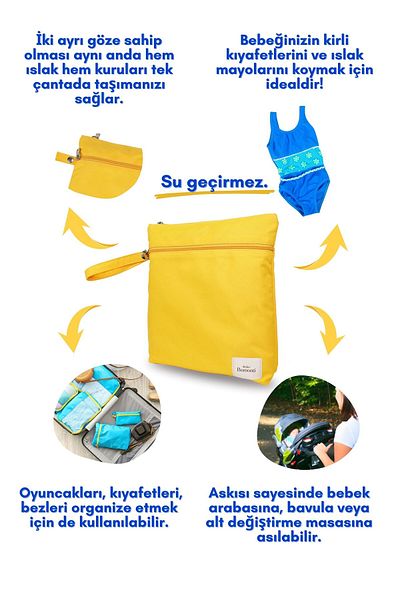 Atelier Bomonti Mami Kids Wet&dry Waterproof Wet Dry Dirty Clean Beach Pool Nursery Functional Patterned Purple Bag