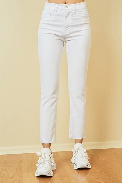 MAKRAS EXCLUSIVE Pantaloni de damă cu talie super înaltă, albi, confortabili, din Lycra Boyfrend Mom Jeans