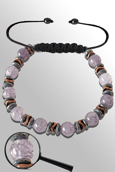 Tesbih Atölyesi Certified Rose Silver Hematite Gray Agate Stone Bracelet - Adjustable