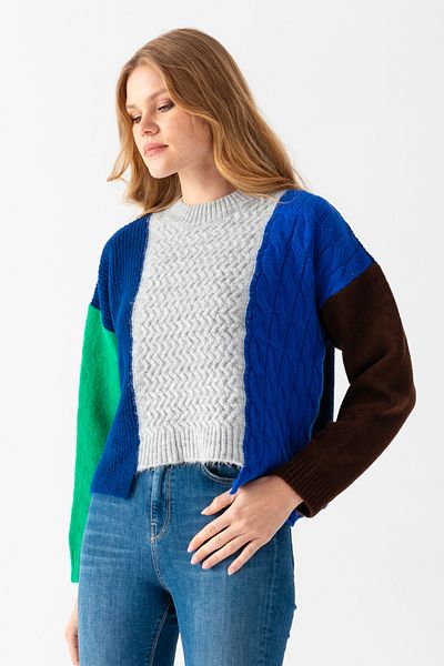 AJOUR TRİKO PULOVER CROP COLOR BLOC