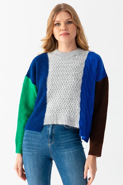 AJOUR TRİKO PULOVER CROP COLOR BLOC