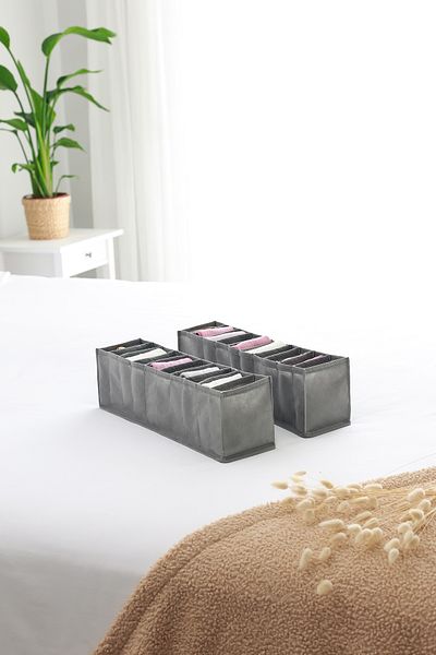 REKHOME Set of 2 Gray 10 Compartment Cabinet Drawer Inside Accordion Type Folding Laundry Organizer
