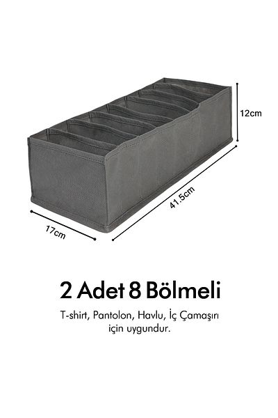 REKHOME Set of 2 Gray 8 Compartment Cabinet Drawer Inside Accordion Type Folding Laundry Organizer