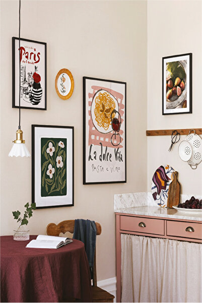 no77decor 4 Parça La Doler Vita Soyut Modern Sanat (SİYAH ÇERÇEVE GÖRÜNÜMLÜ) ...