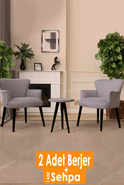 LOVİSSE HOME 3lü Berjer Set Siyah Ayaklı Tekli Koltuk Balkon, Ofis, Bekleme, ...