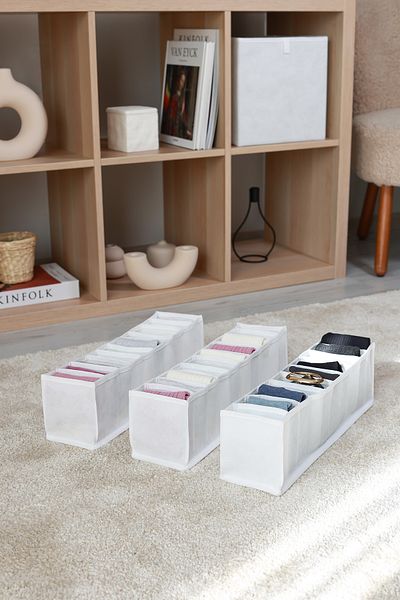 REKHOME Σετ 3 Λευκό Συρτάρι Ντουλάπας 10 Διαμερισμάτων Πτυσσόμενο Ακορντεόν Τύπος Πτυσσόμενο Πλυντήριο Οργάνωσης