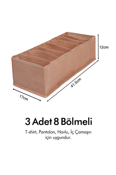 REKHOME Set de 3 dulapuri bej cu 8 compartimente în interiorul sertarului tip acordeon Organizator pliabil pentru rufe