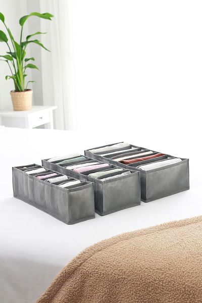 REKHOME Set of 3 Gray Cabinet Drawer Inside Accordion Type Folding Laundry Organizer