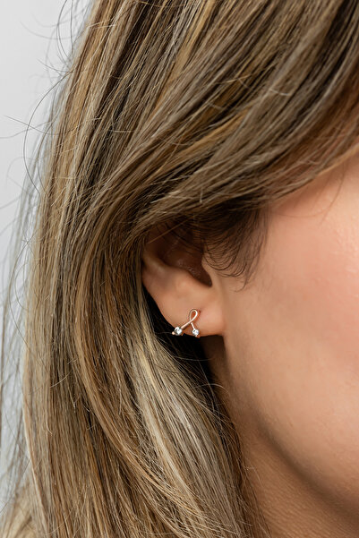 Nereze 925 Ayar Gümüş Rose Kaplama Minimal Kurdele Küpe