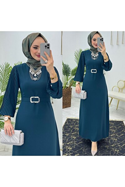 FIRSTESLEM فستان هاديس نسائي من قماش كريب دبي بأكمام مطوي