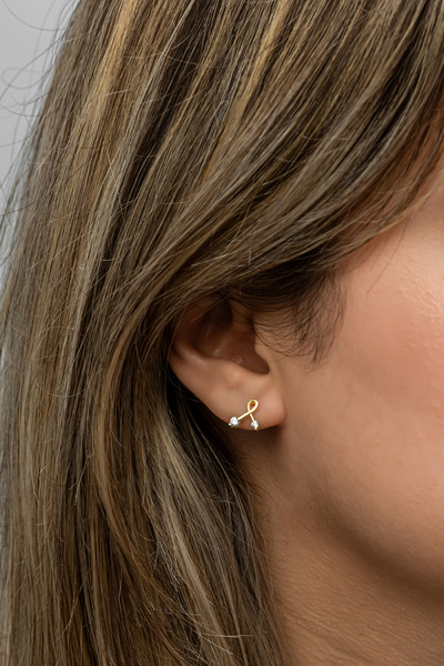 Nereze 925 Ayar Gümüş Gold Kaplama Minimal Kurdele Küpe