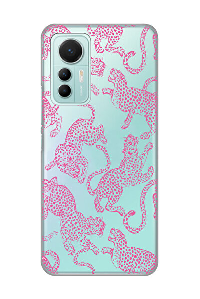 Magic Ring Xiaomi Mi 12 Lite Uyumlu Pembe Leopar Desenli Şeffaf Telefon Kılıfı