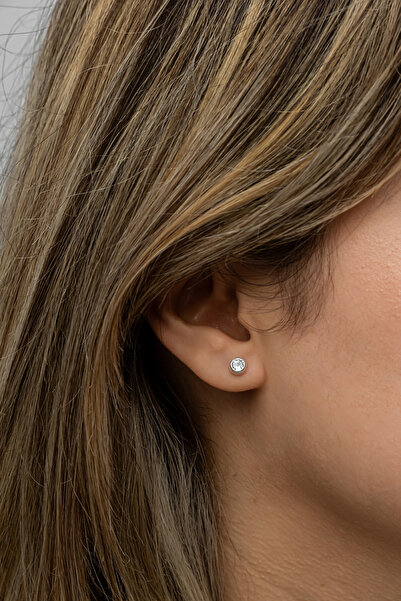 Nereze 925 Ayar Gümüş Rodyum Kaplama Beyaz Taşlı 5 mm Tektaş Küpe