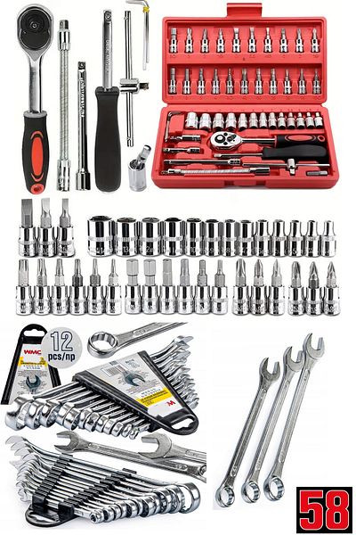 STAXX POWER Germany 46+12 Piece Socket Set Automatic Ratchet 1/4" Combined Open Mouth-Star Wrench Set Set