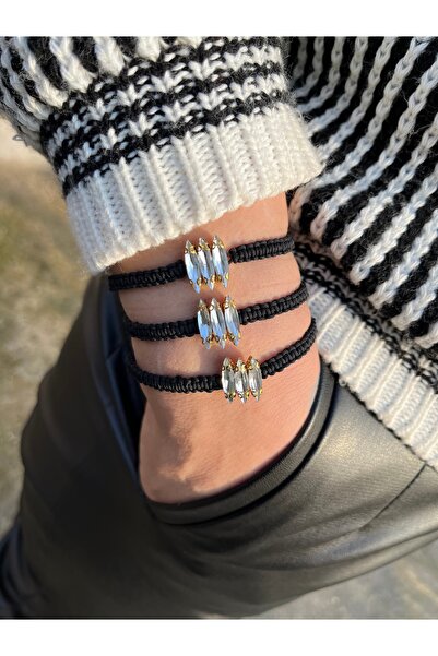 Black Beads Accessory Taşlı Makrome Bileklik