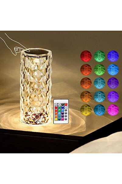 MENFRY Masaüstü Kristal Led Renk Değiştiren Gece Lambası Uzaktan Kumandalı Or...