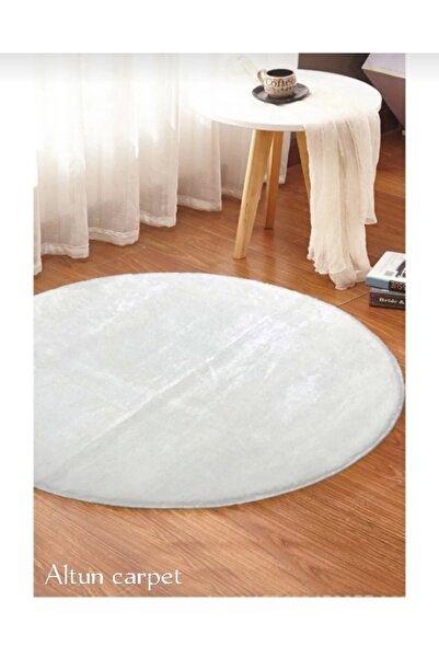 Altun Round Carpet Snow White 50*50 Special Cut Gel Non-Slip Post Plush Carpet