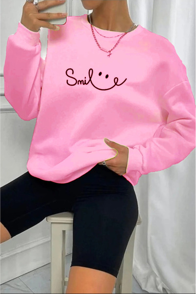 BOHEMGİYİM Ženska majica sa širokim krojem i printom belog osmeha