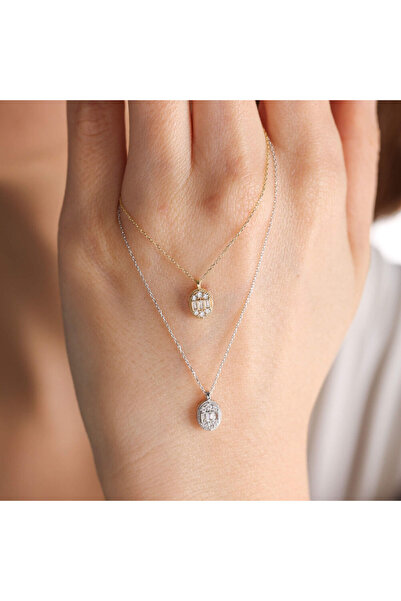 Sembol Gold Beyaz Altın Baget Kolye Markiz Minimal