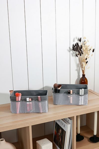 REKHOME Set of 2 Gray Makeup Cosmetic Organizer Organizer Makeup Box