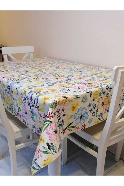 Başak Ev Tekstili Pânză de ulei din PVC din fibră - Față de masă detașabilă cu model