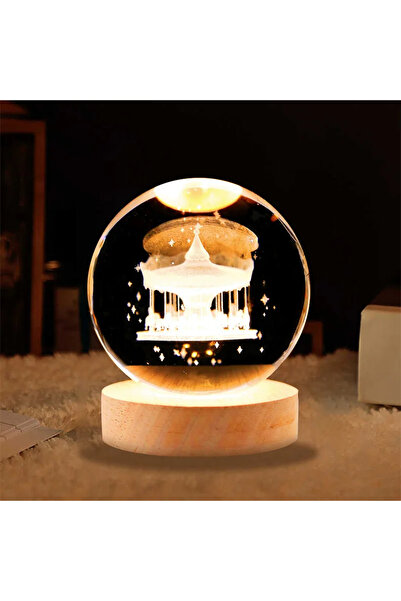 Busstier Dekoratif Cam Küre Gece Lambası - USB Girişli, Ahşap Altlıklı, Işıklı Ev ve Ofis Dekoru