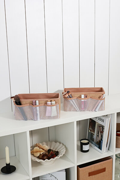 REKHOME مجموعة من 2 صندوق مكياج منظم لمستحضرات التجميل من الجوت