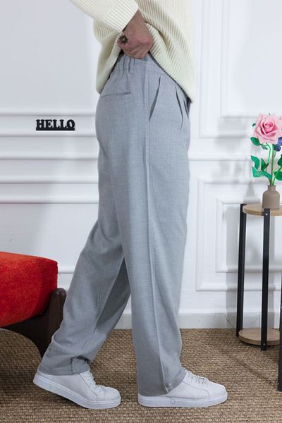 MODAFE Baggy Trousers Wide Leg Elastic Waist Linen Fabric Lycra